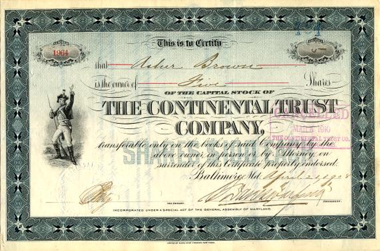 Continental Stock Transfer & Trust Company Continental Trust Company signed by Solomon Davies Warfield - Maryland