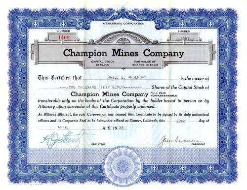 Champion Mines Company Cripple Creek Collect
