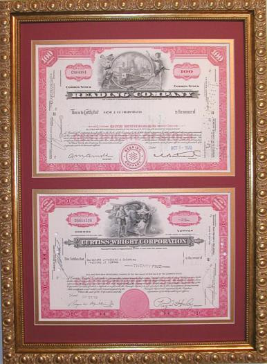 Classic Frame Two Certificates Scripophily com Collect Stocks and