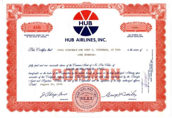 Hub Airlines, Incorporated Fort Wayne, Indiana 1970