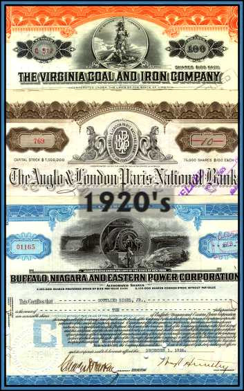 Decade Package 1920 #39 s 3 Certificates Scripophily com Collect