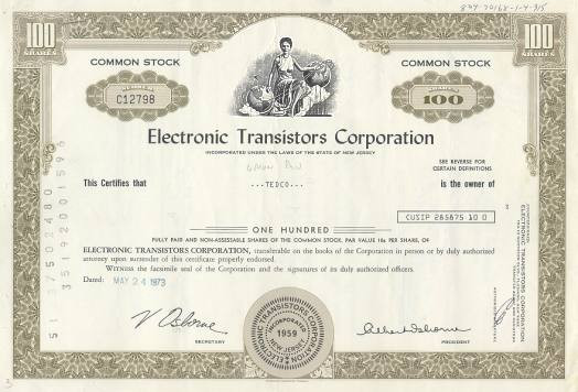 Electronic Transistors Corporation 1973 Collect