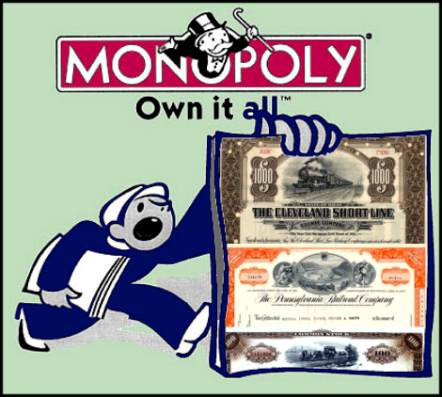 Monopoly Railroad Set 4 Certificates from the Monopoly Game