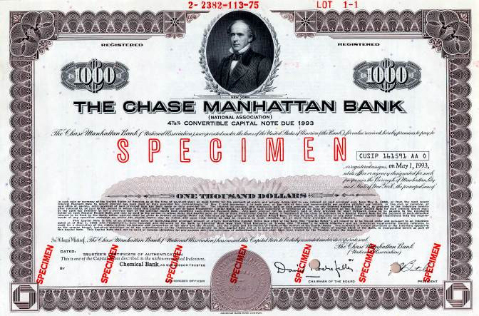Chase Manhattan Bank (Convertible Note Bond) New York 1970 Collect Stocks