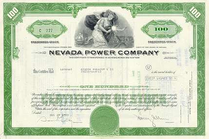 Nevada ( Las Vegas) Power Company Stock Certificate - Scripophily.com