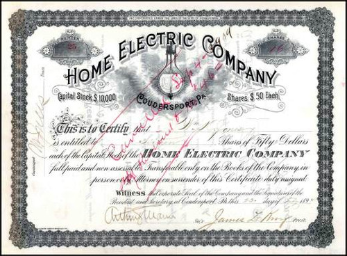 Home Electric Company 1894 - Pennsylvania