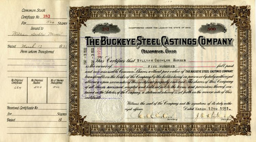 Buckeye Steel Castings Company founded by Great Grandfather of Jeb Bush and George W. Bush - 1930's