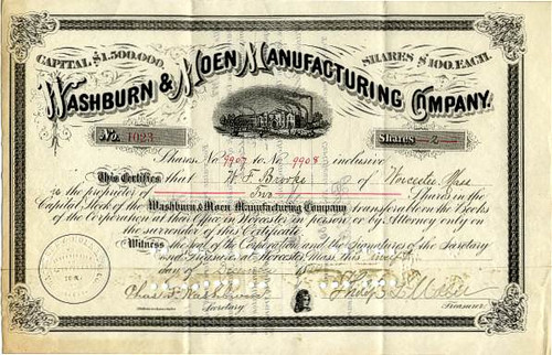 Washburn & Moen Manufacturing Company ( Famous Barb Wire Maker ) - Worcester, Mass. 1884