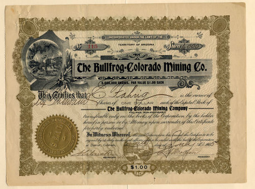 Bullfrog Colorado Mining Company - Bullfrog District, Nevada, and Pine Creek District Gilpin County, Colorado -  Territory of Arizona 1905