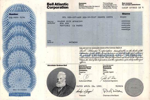 Bell Atlantic Corporation (AT&T Break Up Company) - Now Verizon