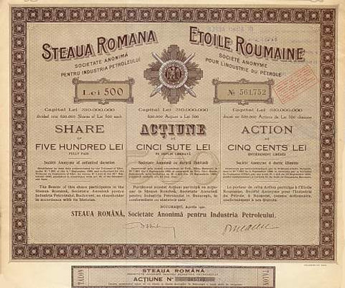 Romanian Star Oil Company Stock Certificate