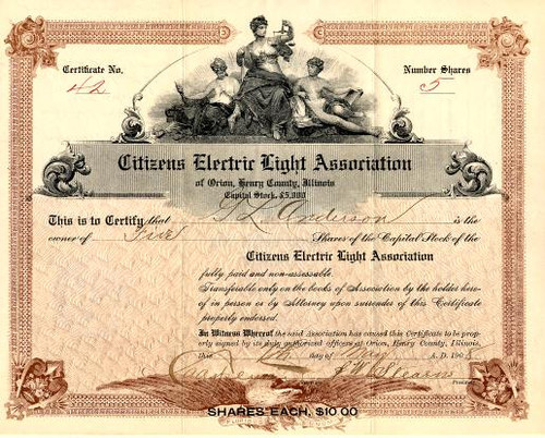 Citizens Electric Light Association - Orion, Henry County, Illinois  1908