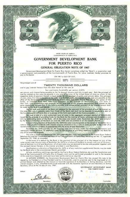 Government Development Bank of Puerto Rico General Obligation Note - Puerto Rico 1967