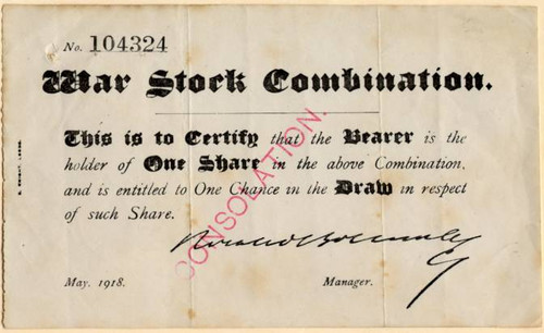 War Stock Combination ( Horatio Bottomley Scam) -  1918  Sold