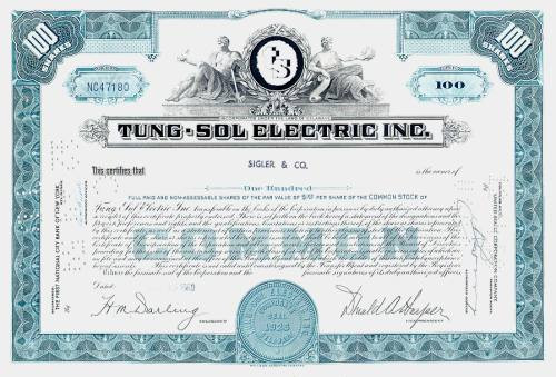 Tung-Sol Electric Tube Company Stock Certificate