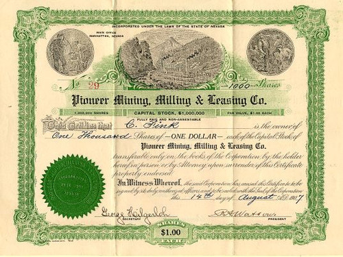 Pioneer Mining, Milling & Leasing Co. - Manhattan, Nevada 1907