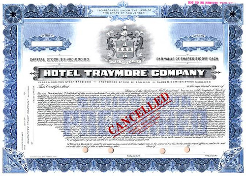 Hotel Traymore Company - Atlantic City, New Jersey 1925