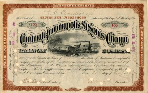 Cincinnati, Indianapolis, St. Louis, and Chicago Railway Company signed by Melville Ezra Ingalls - Ohio 1887