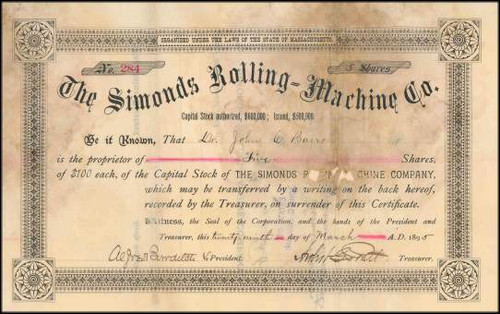 Simonds Rolling Machine Co. 1895 - Fitchburg, Massachusetts