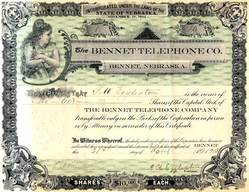 Bennet Telephone Co. (Certificate #1) - Nebraska 1903