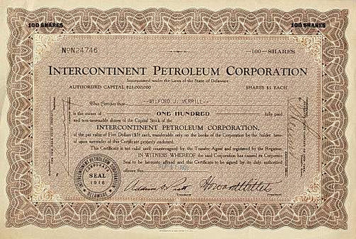Intercontinent Petroleum Stock Certificate -  1931