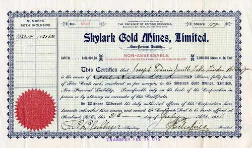 Skylark Gold Mines, Limited - British Columbia, Canada - 1901