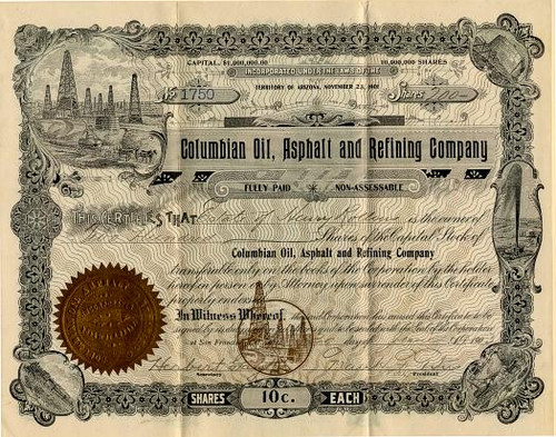 Columbian Oil, Asphalt and Refining Company - Territory of Arizona 1903