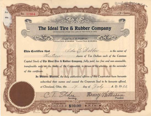 Ideal Tire and Rubber Company 1922 - Ohio