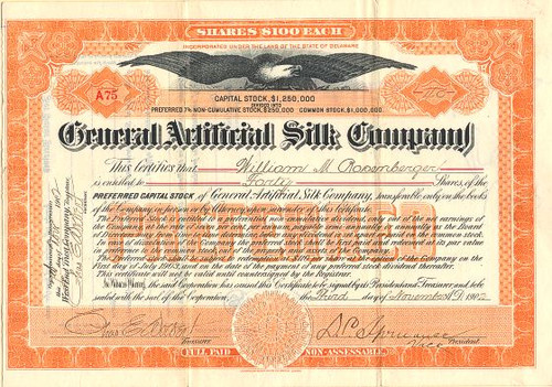General Artificial Silk Company (Owned patents to Rayon) - Delaware 1902