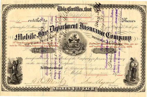 Mobile Fire Department Insurance Company - Mobile, Alabama 1876