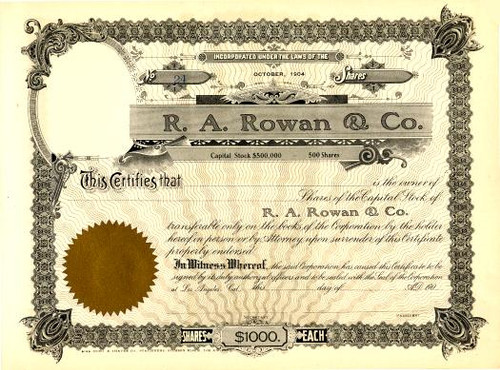 R. A. Rowan & Co. - Famous L.A. Real Estate Developer - Los Angeles, California 1905 1