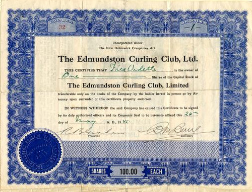 Edmundston Curling Club, Ltd. - New Brunswick 1945