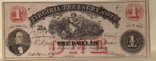 Virginia Treasury Note, 1 dollar, 1862