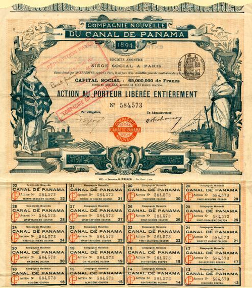 Compagnie Nouvelle du Canal de Panama 1894 (Company purchased by U.S. to build Panama Canal) - Sold