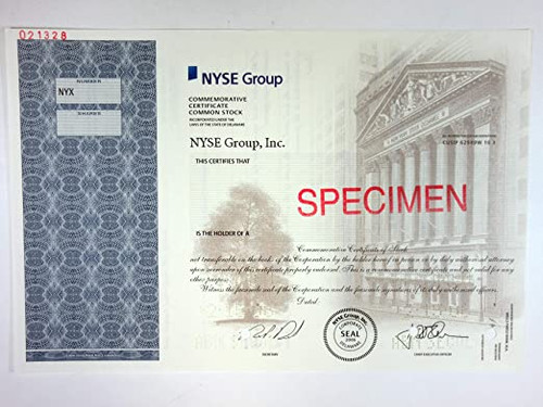 NYSE Group, Inc., Commemorative Stock Certificate. IPO certificate from 2006.