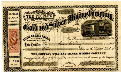 People's Gold and Silver Mining Company - San Francisco, California 1865