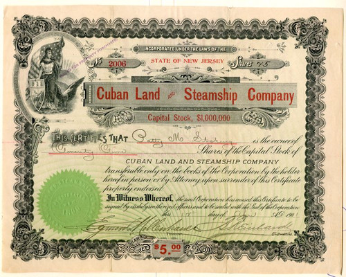 Cuban Land and Steamship Company (Cuba Scam / Fraud) Includes land deed - New Jersey 1901