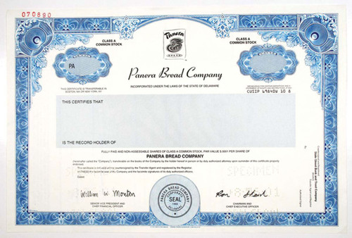 Panera Bread Company - Specimen -2001