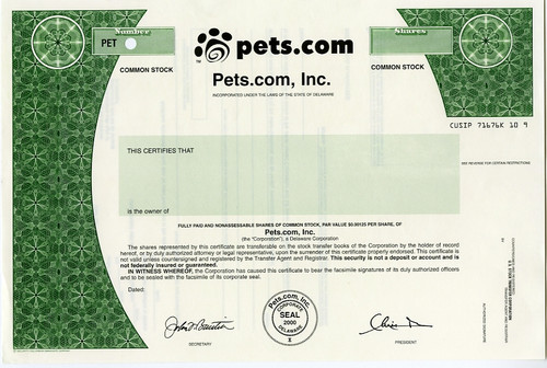 Pets.com, Inc. Specimen Stock Certificate