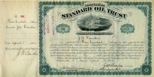 Standard Oil Trust - Signatures of John. D. Rockefeller, Henry M. Flagler (Twice) and Jabez Abel Bostwick and J. M. Camden