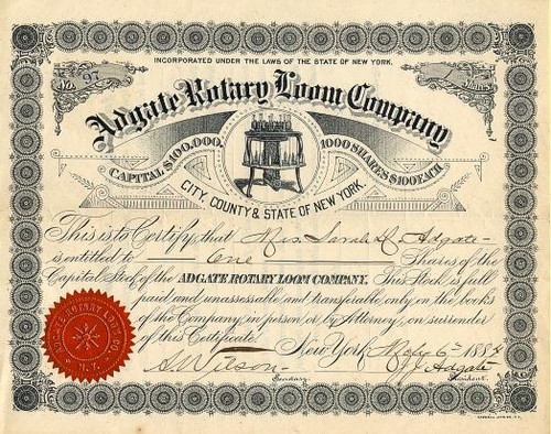 Adgate Rotary Loom Company (Weft-Thread Knitting Loom) - New York 1886