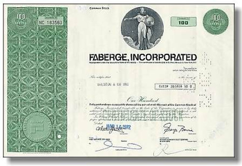 Faberge Stock Certificate 100 shares