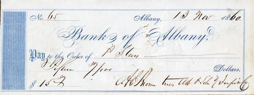 Albany & Schenectady Turnpike Company Check - Albany, New York - 1859