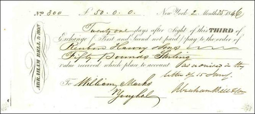 Abraham Bell & Son Shipping Company Sight Exchange Check issued in 1846