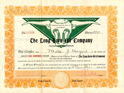 Long Horn Oil Company - Colorado 1920