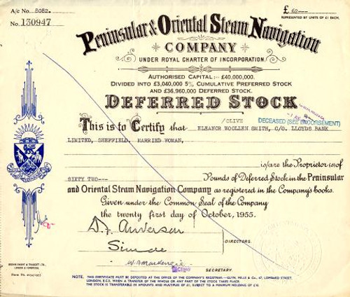 Peninsular & Oriental Steam Navigation Company - London,England 1955