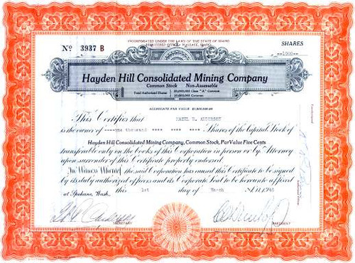 Hayden Hill Consolidated Mining Company 1940's