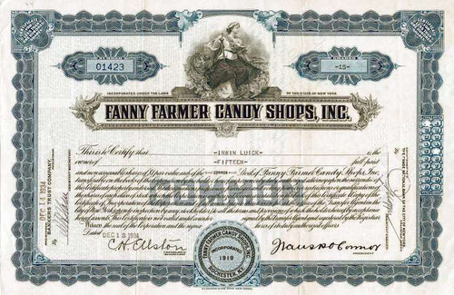 Fanny Farmer Candy Shops, Inc. (Founder, Frank Patrick O'Connor as President) - New York 1934