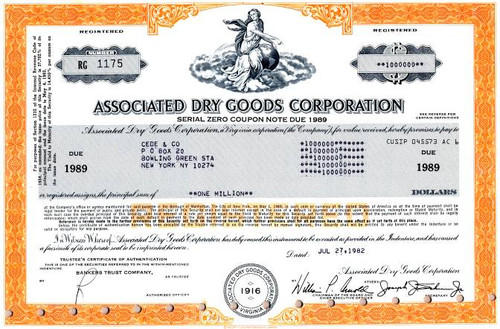 Associated Dry Goods Corporation ( Zero Coupon $1000000 Bond) - Virginia 1982