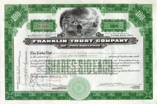 Franklin Trust Company - Franklin Flying Kite Discovering Electricity - October 1929 (Market Crash Month)